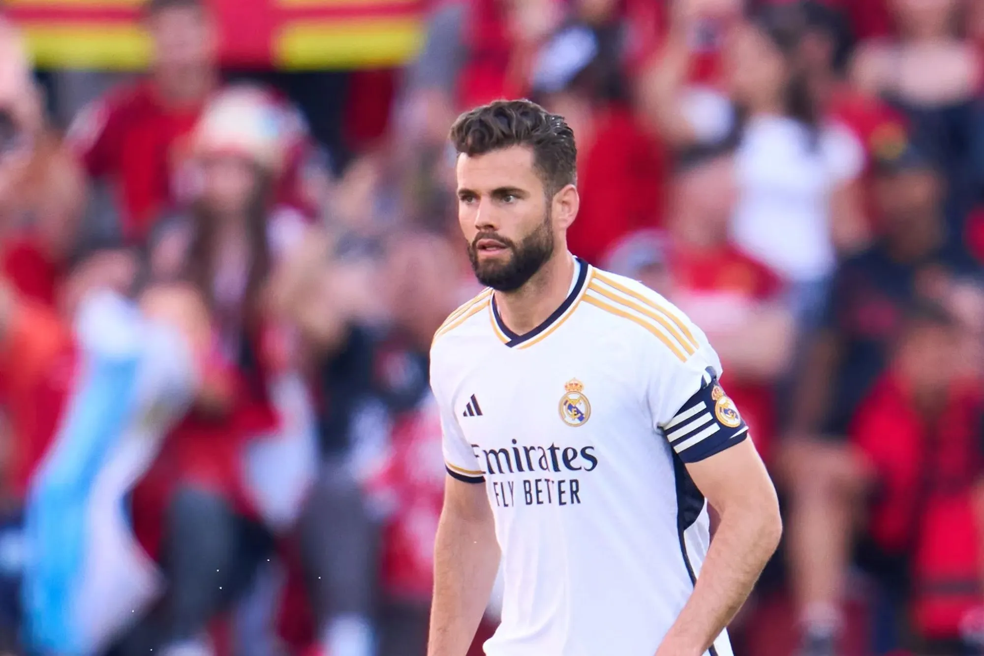 Nacho In Real Madrid White Home Kit, Wearing the Captain’s Arm Band In a Past Match.