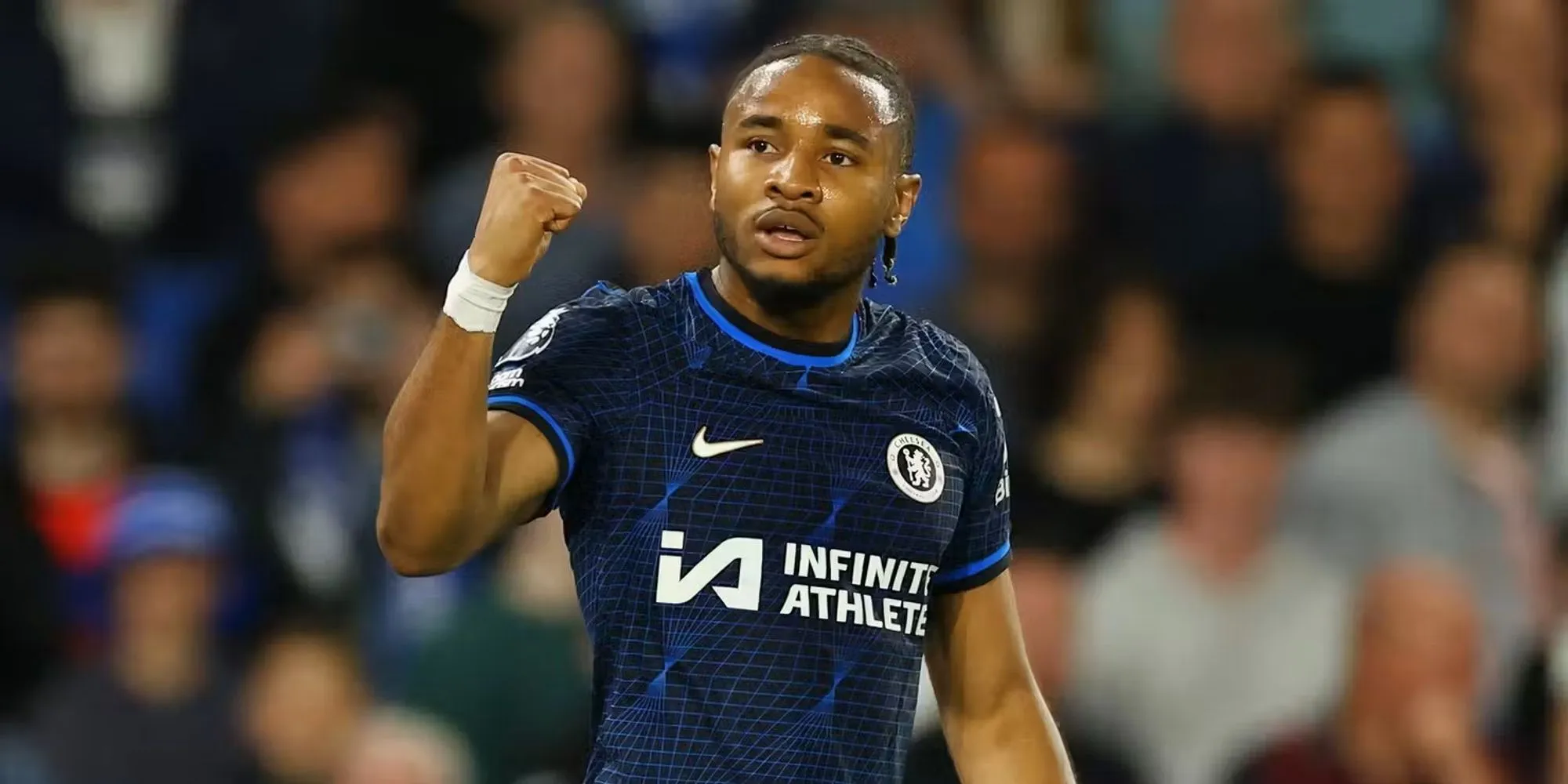 Christopher Nkunku Pumps His Fist in the Air as He Celebrates a Goal in a Past Match