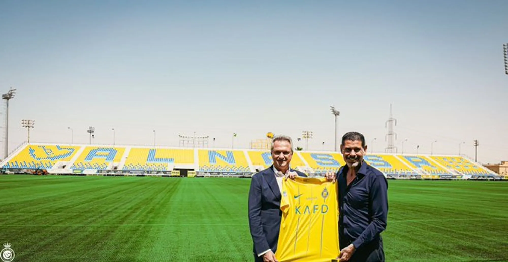 Fernando Hierro Holds Up an Al Nassr Jersey at His Official Signing Ceremony