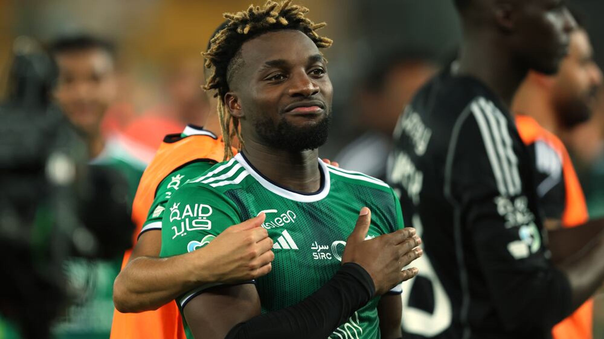 Allan Saint-Maximin Celebrates Scoring for Al Ahli In a Past Saudi Pro League Match