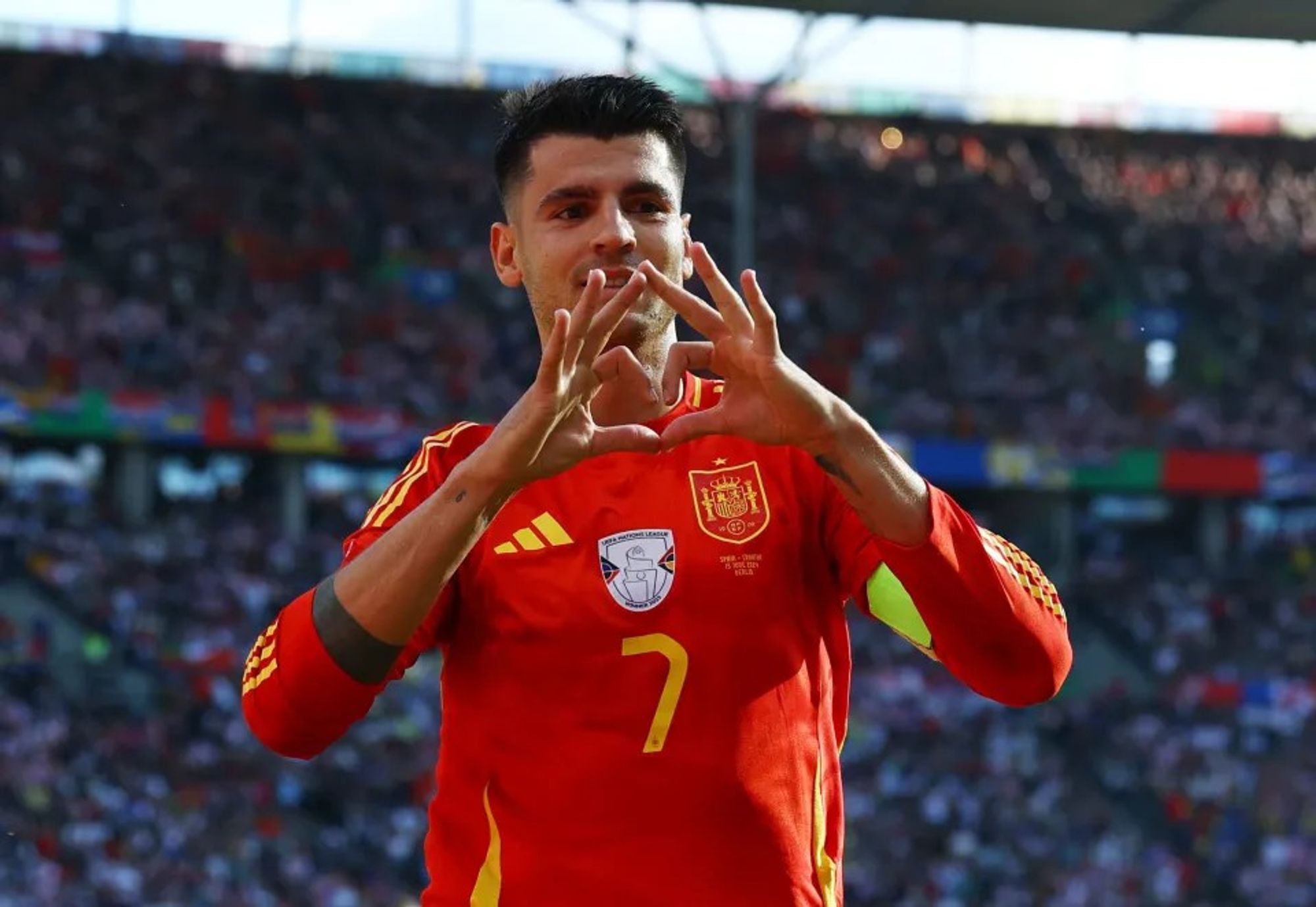 Alvaro Morata Celebrates His Goal For Spain At Euro 2024.