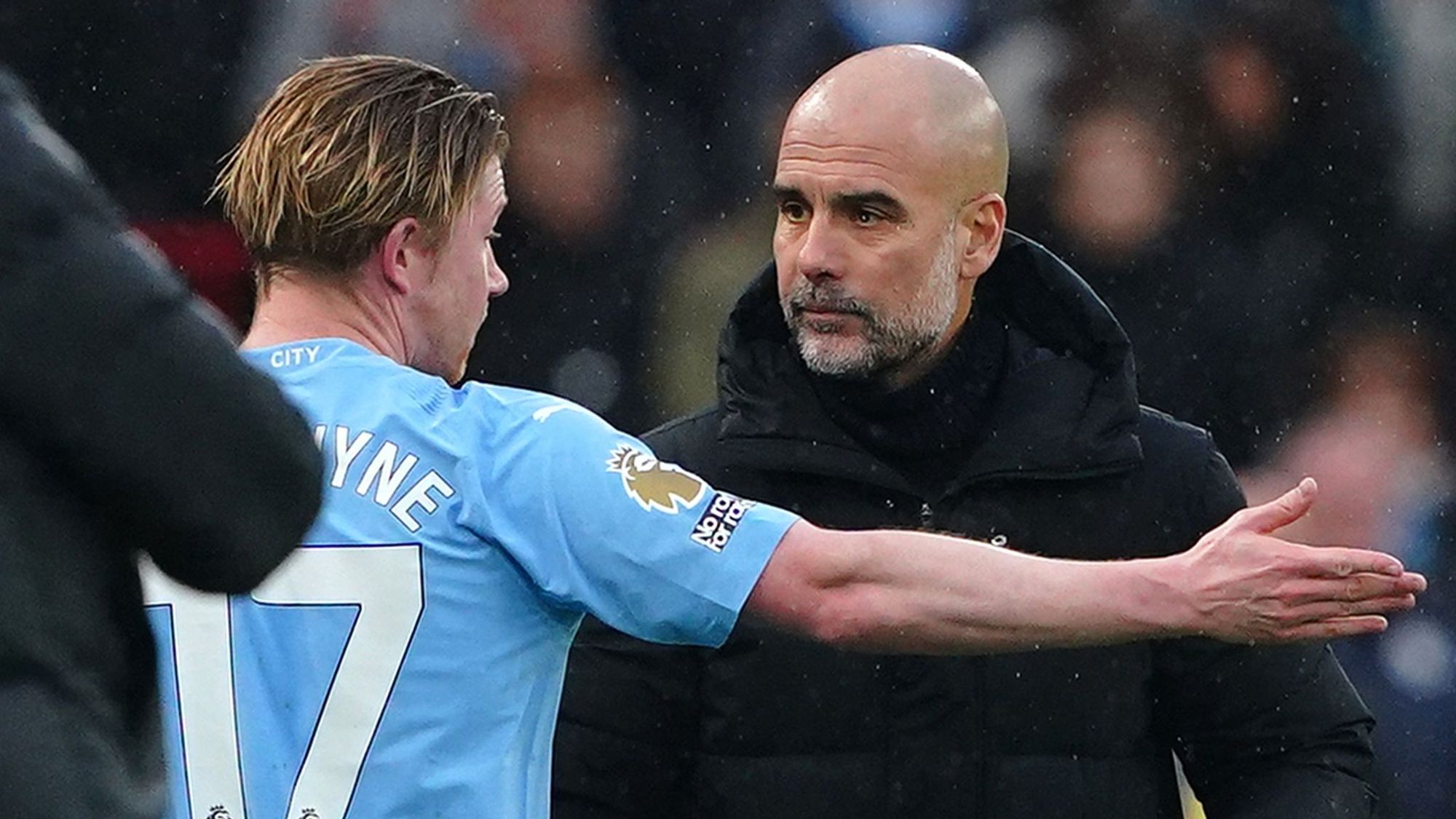 Kevin De Bruyne In Conversation With Manager Pep Guardiola in A Past Match.