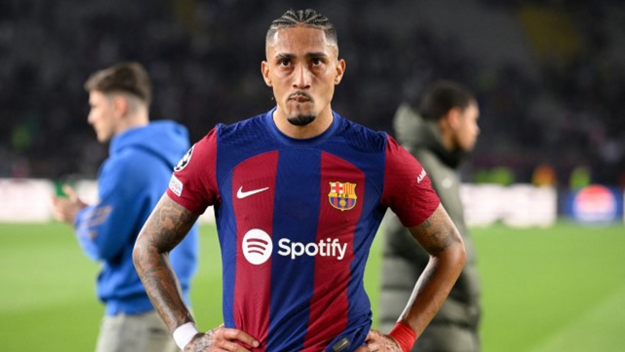 Raphinha Places His Hands on His Hips After A Past Match For Barcelona.