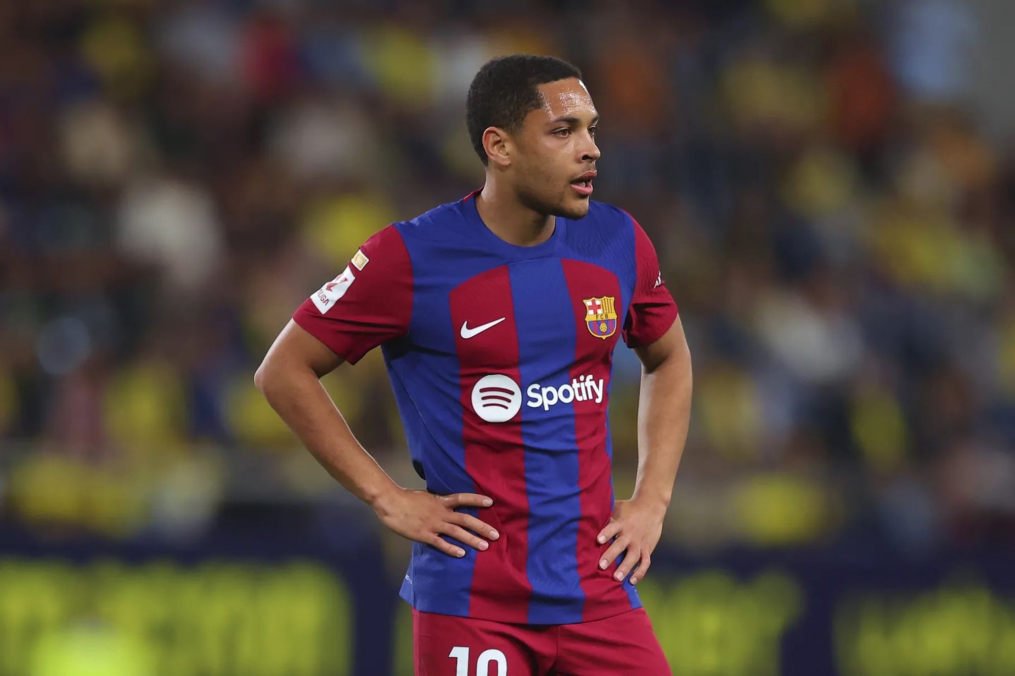 Vitor Roque, Who Joined Barcelona in January, Looking On During A Past Match.