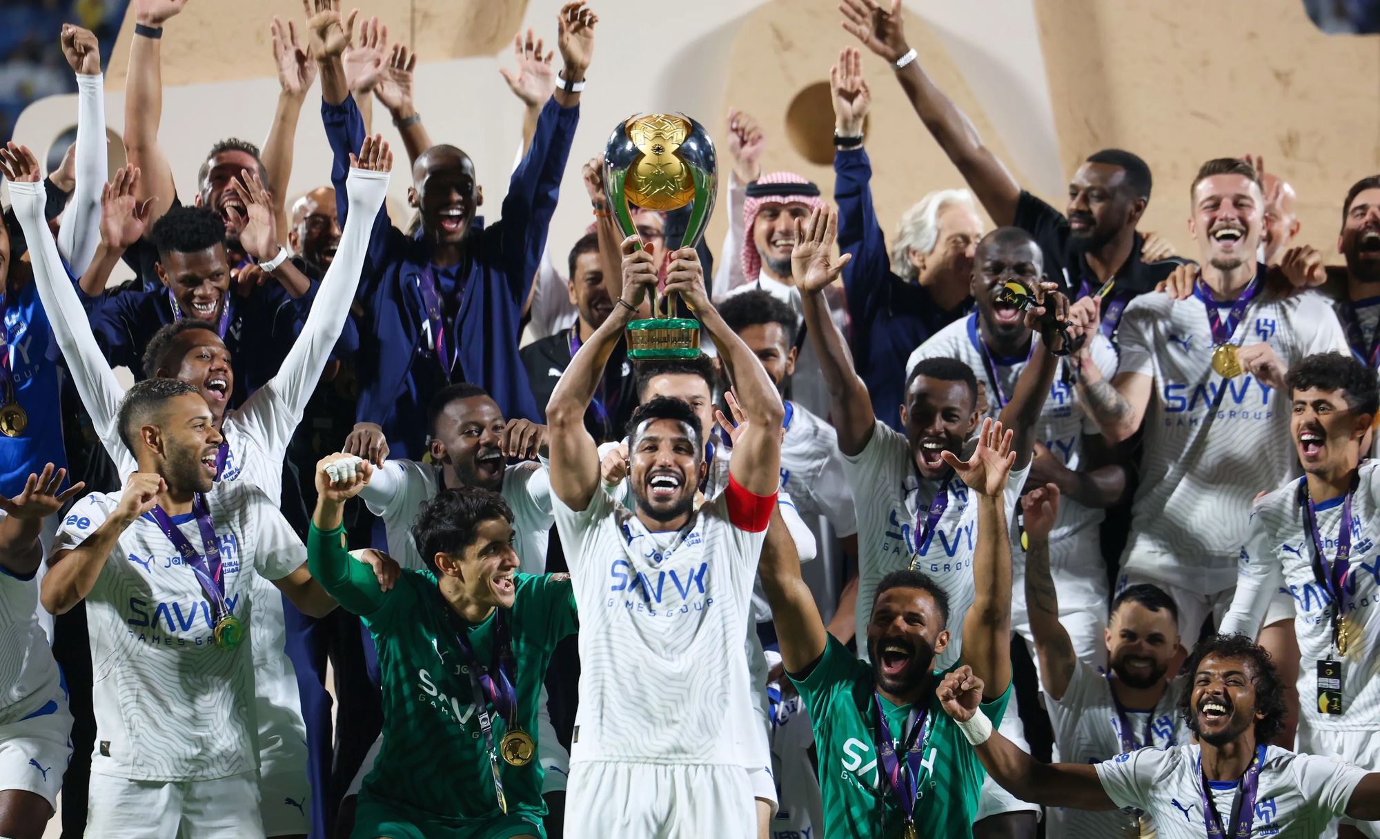 Al Hilal Lift The 2024-25 Saudi Super Cup Trophy After Thrashing Al Nassr 4-1.