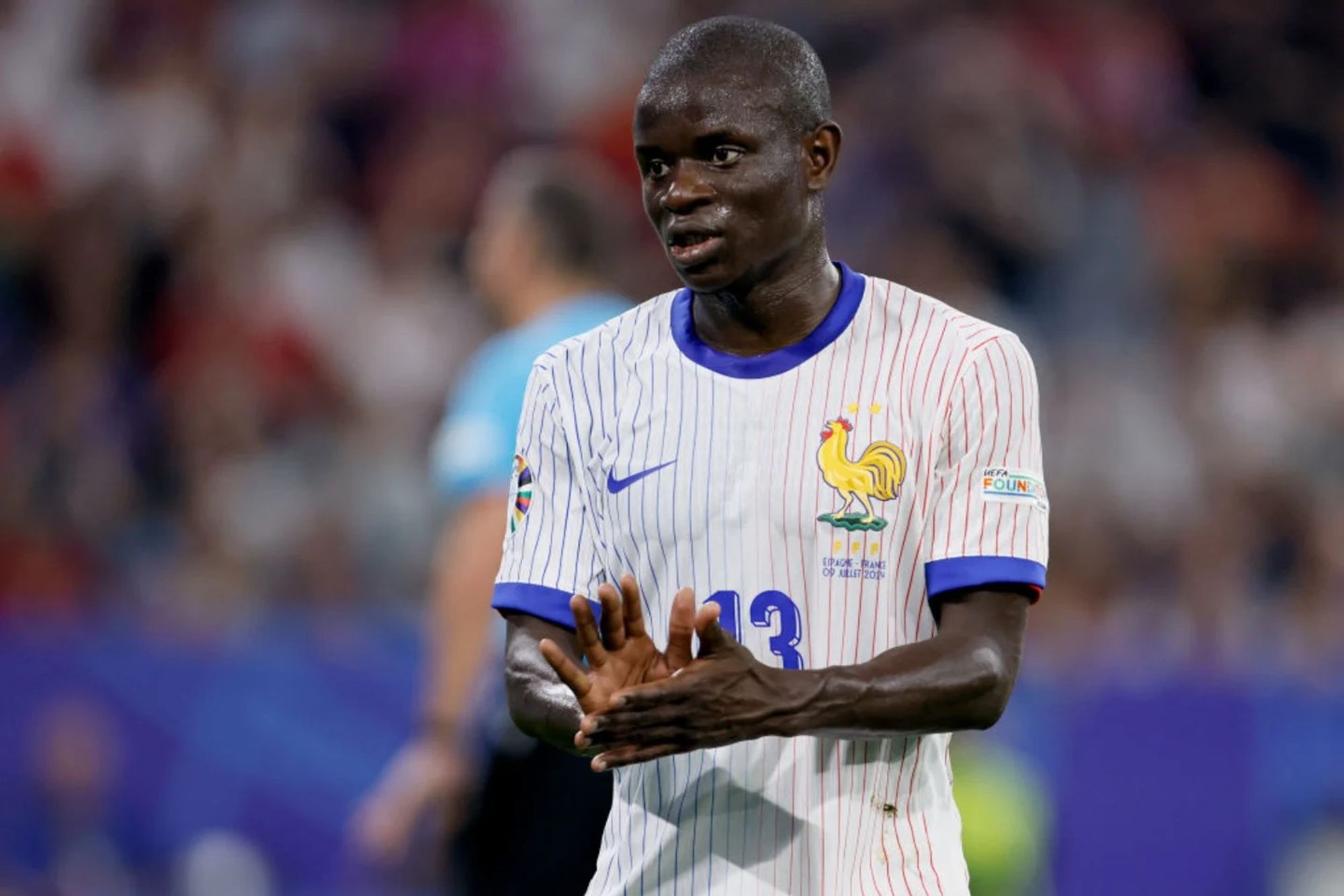 N'Golo Kante In a France Kit at the Euros Where He Shone for His National Team.