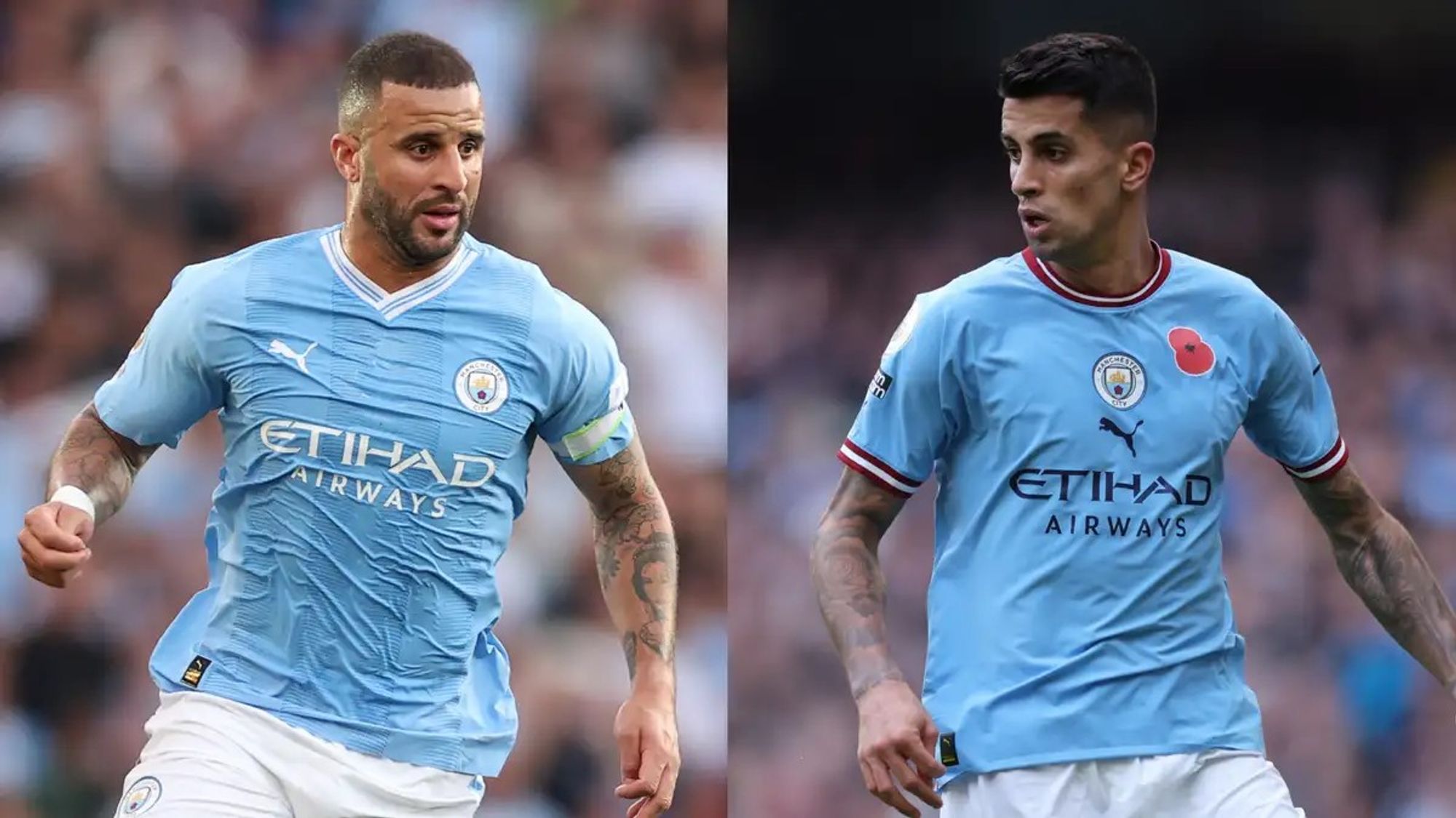 Kyle Walker and Joao Cancelo Dressed in Manchester City's Home Kit During Past Matches.