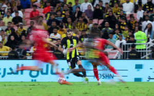 Karim Benzema in action for Al Ittihad against Al Wehda as the two sides prepare for an anticipated clash on Sunday.