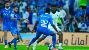 Al Ahli and Al Hilal players battle for possession during their Saudi Pro League clash last season.