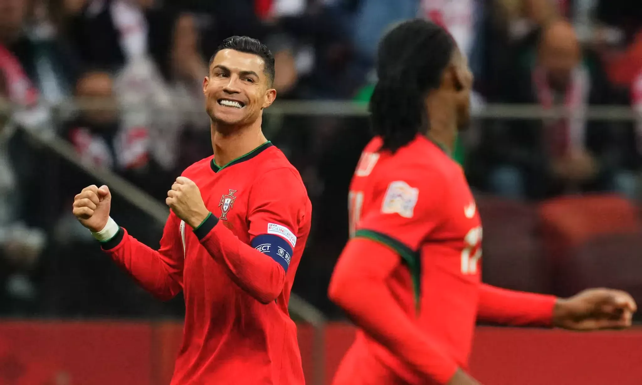 Cristiano Ronaldo scored for Portugal against Poland, making it ten goals in eleven appearances this season for club and country.